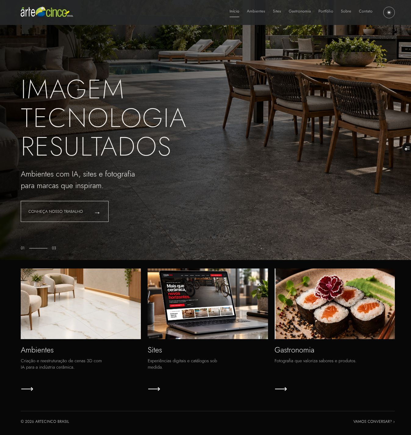 Captura real do site ArteCinco Brasil