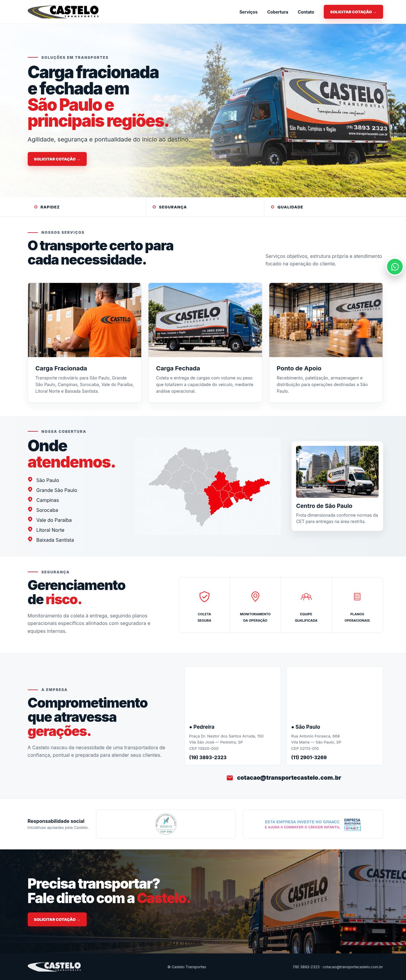Captura real do site Castelo Transportes