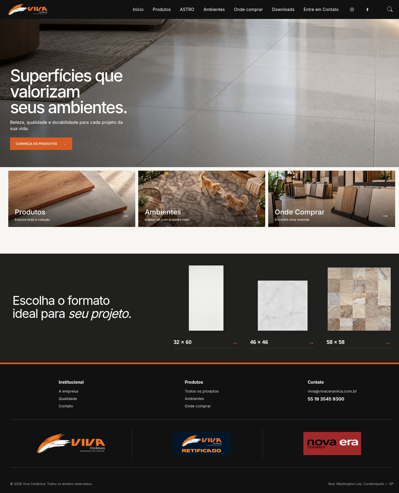 Captura real do site Cerâmica Viva