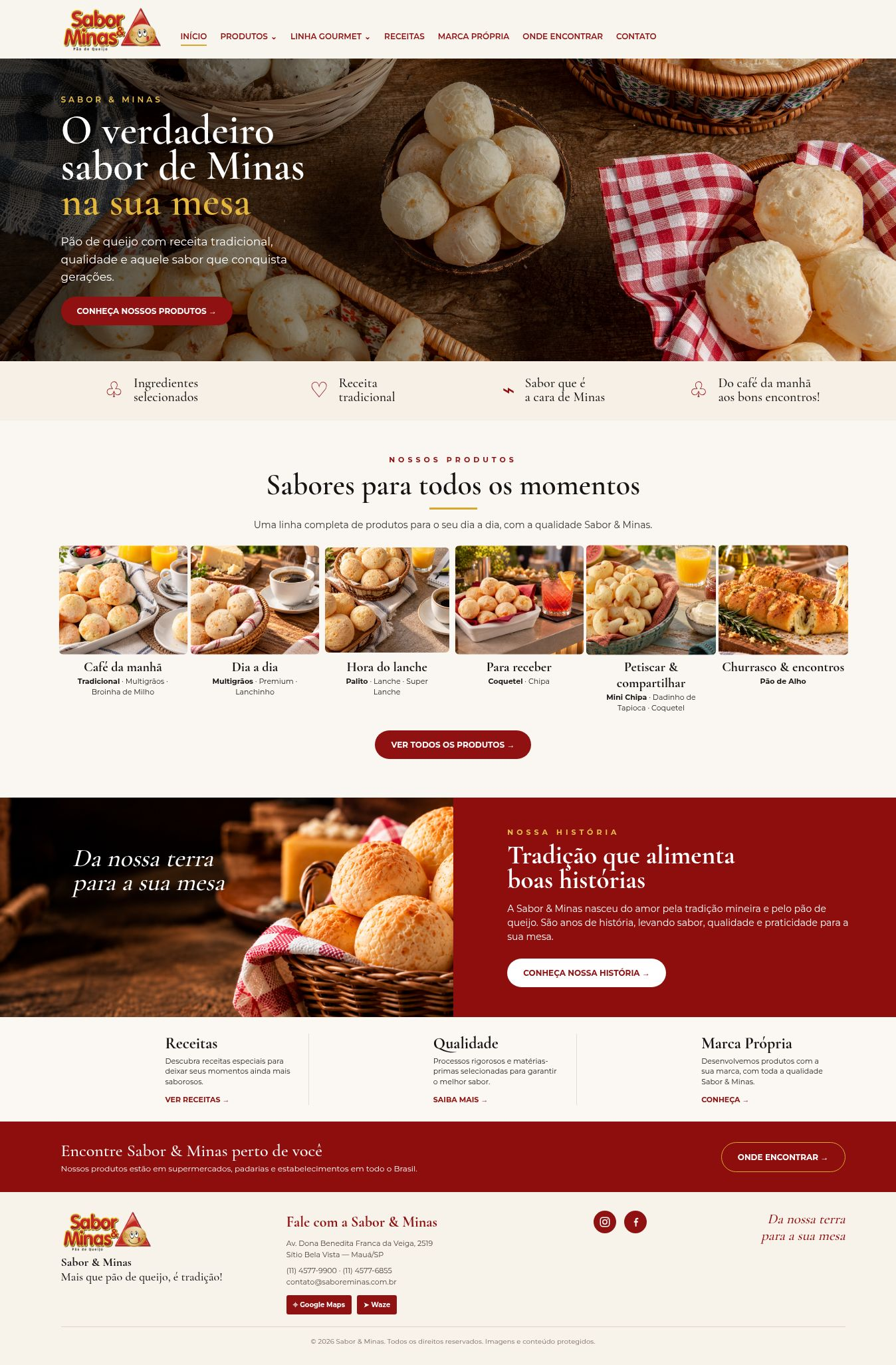 Captura real do site Sabor e Minas